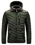 FEOYA Men's Down Jackets with Hood Lightwight Winter Jacket Packable Puffer Coat Insulated Waterproof Coat Quilted Solid Jacket Outdoor A Army Green L