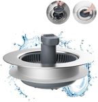 Hibbent 3 in 1 Kitchen Sink Drain Strainer and Stopper Combo, Chrome Stainless Steel Wraped Shell, Anti-Clogging Basket Strainer with Foldable Handle for US Standard 3-1/2" Drain