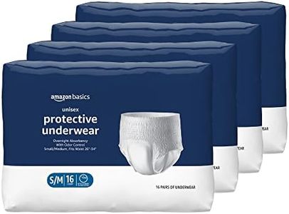 Amazon Basics Unisex Protective Underwear, Overnight Absorbency, Small/Medium, 64 Count, (4 Packs of 16)