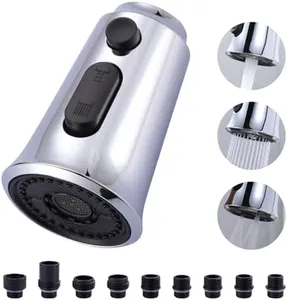 WOWOW Kitchen Faucet Head Replacement, 3 Function Pull Down Faucet Sprayer Head with 9 Adapters, Chrome Kitchen Sprayer Nozzle Compatible with Moen, Delta, Kohler Faucets