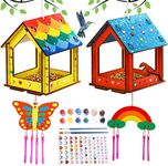 Kids Arts and Crafts for Outdoor,2 Pack Bird Feeder Wind Chime Kits for Children to Build and Paint, DIY Unfinished Wood STEM Painting Activities Crafts Toys for Boys Girls Ages 3-5 4-8 8-12 6-8