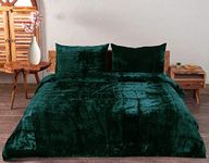 Sophia-Art 3 Pcs Ultra Luxury Rayon Velvet Bedding Boho Solid Duvet Cover UO Comforter Cover (Dark Green, Queen 90"x90")