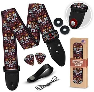 Guitar Strap Premium Padded For Electric, Acoustic, and Bass. Adjustable Unique Design Guitar Straps Includes 2 Strap Locks To Keep Your Guitar Safe - Discover Durability Comfort and Style - Red