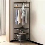 KRISHYAM Item Name (aka Title) Dual Layer Cloth Rack | Single Hanging Rod with Wheels for Multi Purpose (Black, 3 Layer)