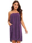 Ymmchy Women Wrap Towel Robe Wrap Spa Bathrobe Adjustable Buttons Purple XL