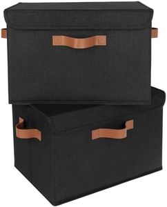 GRANNY SAYS Storage Bins with Lids, Decorative Storage Boxes with PU Handles, Black Storage Bin, Linen Closet Organizer, Storage Baskets for Shelves, Fabric Storage Bins for Clothes