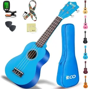 iECO Soprano Ukulele Beginner Kit for Kids Adults 21 Inch Ukelele w/Case Strap Tuner Strings Picks (Blue)