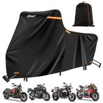 Motorcycle Cover Waterproof Outdoor,420D Motorcycle Cover Heavy Duty,Silver Nano Coating,5 Reflective Strips,2 Air Vents,3 Windproof Buckles,Lock Holes,Antenna Zipper 2XL(Black 96"x43.3"x55")