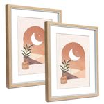 NUOLAN A4 Frame Set of 2 with Mats, 14x11 Natural Wood Pattern A4 Photo Frames Mount for Both - A4 Picture (or Certificate) & 7x5 Picture, Glass Front and Wall Mountable(EU-NL-008-11X14-WN)