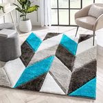 Nuha Rugs Super Soft Microfiber Anti Skid 3D Silk Velvet Touch Rugs, Size 2X5 Feet Runner, Colour Turquoise, Silver, Ivory 02