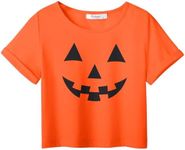 Arshiner Girl Pumpkin Face Spooky Halloween T-Shirt Short Sleeve Crop Top Graphic T Shirt Tee