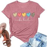 Be Kind Shirt Women Inspirational Teacher Shirt Heart Graphic Tees Loose Cute Fall Tees Tops, Pink, Medium