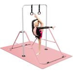 FBSPORT Gymnastics Bars, Horizontal Bar Expandable Gymnastics Kids Bar with Mat Folding Bar Junior Training Bar Multifunction Gym Training Equipment Home Training Adjustable Height Kip Bar (pink)
