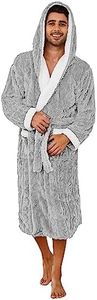 VULCANODON Mens Robe with Hood,Full Length Plush Robe for Men Thick Fleece Bathrobe(LIGHT GREY, L/XL)