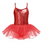 Zaclotre Girls Sequin Leotard Sparkly Strap Ballet Skirted Leotards Tutu Dress Ballerina Outfit Dance Costume Red Size 10-11 Years