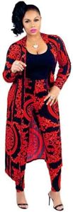 Max2co Women 2 Piece Outfits Floral Long Sleeves Open Front Cardigan Cover up with Leggings High Waist Long Pants Set Red S