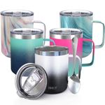 Stainless Steel Insulated Travel Mug - THILY 12 oz Vacuum Insulated Coffee Cup with Handle, Spill-Proof Lid, Keep Coffee Cold or Hot, Black & White