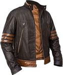 X Men Wolverine Striped Leather Jacket for Wolverine Logan fans Brown (Large)