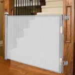 Sulishang Retractable Baby Gate 33"x71"- Safety Mesh Baby Gate/Dog Gate, 33inch Tall and Extends up to 71inch Wide for Stairs, Doorways, Hallways, Banisters Indoor and Outdoor (Grey)