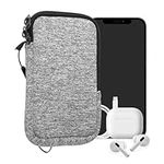 kwmobile Neoprene Phone Pouch Size M - 5.5" - Universal Cell Sleeve Mobile Bag with Zipper, Wrist Strap - Light Grey Matte/White