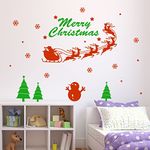 Asian Paints Wall-Ons, 'Santa Riding his Reindeer Sleigh with Snowflakes and Wishing Christmas' Decal, DIY Removable Peel and Stick UV Printed Wall Sticker - 'Covers H 1 ft x W 2.5 ft', Home Décor