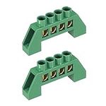 sourcing map Terminal Grounding Bar Screw Block Barrier Brass Strip 4 Positions Green for Electrical Distribution Pack of 2