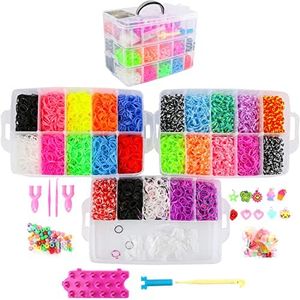 H HANSEL HOME Gomas para Hacer Pulseras de Colores Kit Accesorios para Hacer Pulseras Manualidades DIY para Niñas - Kit 9000pcs con 3 Pisos Grande