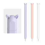 3 Pack Cute Ear Case Silicone Skin Cover for Apple Pencil 2nd Generation Accessories Compatible with iPad Pro 11 12.9 inch(White, Pink,Purple)