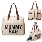 Dravina Diaper Bag For Mom- Large Storage With 14 Compartment, Insulated Pockets, Shoe Compartment, Waterproof Bag With Premium Leather Shoulder Strap| Ideal For Mom on The Go- 40cm (Beige)