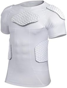 Eicolorte Baseball Padded Shirt Football Padded Compression Shirt with Rib Shoulder Protectors for Men Youth Rugby Basketball Lacrosse Paintball Training (3XL) White