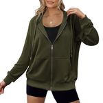 Zeagoo Women's Casual Zip Up LightweightLong Sleeve Drawstring Hooded Fall Jacket with Pockets Green