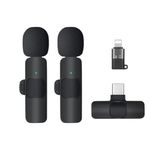 Wireless Lavalier 2 Microphone 2.4GHz 2 in 1 Portable Mini Clip-On Microphone Wireless Recording Live Stream Vlogs Microphone Compatible with Android Samsung type- C Dual and Apple Lightning 8 Pin