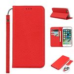 Copmob iPhone 6 Plus Case, iPhone 6S Plus Case, Premium Genuine Leather Flip Wallet Case [3 Slots], [Magnetic Closure] Case for iPhone 6 Plus/6S Plus – Red