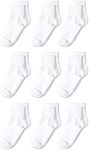 Amazon Essentials Girls' Cotton Uniform Turn Cuff Sock, Pack of 9, White, Large