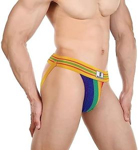 JOCKLAND Men's Jock Strap, Wide Band Mesh Male Underwear Jockstrap Competitive Athletic Supporter for Gym Vasectomy Rugby Marathon (Rainbow, XL)