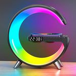 LED Night Light,Intelligent Atmosphere Lamp,RGB Bluetooth Speaker Wireless Charger Bedside Lamp,Sunrise Wake-up Lamp Polar Lamp Alarm Clock,Charging Nightstand Lamp,Table Sleep Lamp (Black)