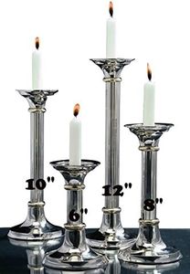 GAC Tall Nickel Silver Candlestick Holder Set of 2, Art Deco Style 12" Silver Candle Holder Pair for Taper Candles and Votive Candles, Decorative Candlesticks