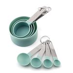 Giffy® BPA Free, Food Grade Measuring Cups and Spoons Set with Stainless Steel Handle, Clear Measurements Scale, Kitchen Baking Cooking Tool, Dishwasher Safe, 8 Piece Set (Green)