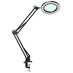 Psiven LED Magnifying Lamp, Dimmable Magnifier Desk Lamp/Task Lamp with Clamp (3 Lighting Modes, 10W, 5 Diopter, 4.1'' Glass Lens) Highly Adjustable Swing Arm Craft, Workbench, Drafting, Work Light