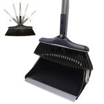 SWISSPACK Long Handled Extendable! Dustpan and Brush, Broom and Dustpan Set, Household Dust pan Combo with 54 Inch Handle for Indoor Outdoor Household Cleaning and Sweeping (Black)