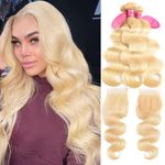 tanlisi 613 Blonde Bundles With Closure Brazilian Body Wave 3 Bundles With Closure Blonde Human Hair Bundles With Closure Remy (12 14 16 + 10 613#)