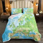 Erosebridal World Map Comforter Set Full Size, Blue Ocean Bedding Set for Kids Boys Girls, Map of Various Countries Quilted Duvet Abstract Art Bedding Comforters Breathable Bedroom Decor