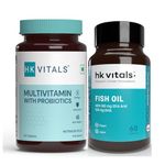 HealthKart HK Vitals Multivitamin with Probiotics, 60 Tablets and Fish Oil (1000 mg Omega 3 with 180 mg EPA & 120 mg DHA),Pack of 60 Capsules