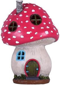 TERESA'S Collections Mushroom Garden Statues Pink Fairy House Solar Light for Home and Outdoor Decor,Resin Garden Miniature Yard Art for Patio Deck Porch Decorations, 7.5 inch