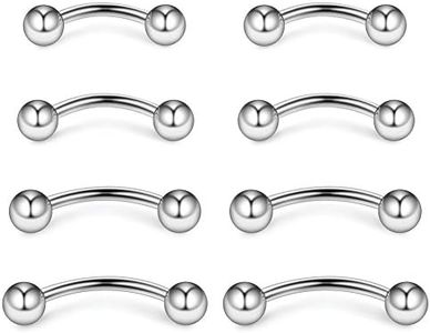 Ruifan 4prs(8pcs) Eyebrow Piercing Jewelry Curved Barbell with Ball Kit Eyebrow Tragus Lip Ring 16g 16 Gauge 6mm/8mm/10mm/12mm, Stainless Steel,Steel