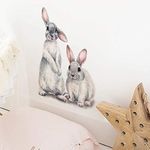 ROFARSO Lifelike Lovely Cute Two Bunnies Rabbits Animal Wall Stickers Removable Wall Decals Art Decorations Decor for Nursery Baby Bedroom Playroom Living Room Murals