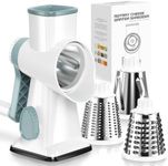 KEOUKE Rotary Cheese Grater with Handle Vegetable Cheese Shredder Slicer Grater for Kitchen 3 Changeable Blades for Cheese Potato Zucchini Nuts Chocolate - WhiteBlue