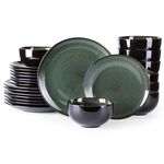 LERATIO Ceramic Dinnerware Sets of 8,Stoneware Plates and Bowls Sets,Handmade Reactive Glaze Dishes Set,Chip Resistant and Scratch Resistant | Oven&Dishwasher & Microwave Safe-Green(24PCS)