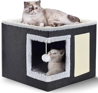 Cat Bed,Large Pet Caves for Indoor Cats and Dogs,Scratch Pad, Foldable Cat Cave Bed & Hideaway Cube with Reversible Cushions, Cute Cat Condo for Multi Small Pet Kitten (Deep Grey)