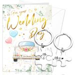 HOWAF Wedding Card with Mr and Mrs Keyring - Wedding Gifts for Bride and Groom, Congratulations Wedding Card, Wedding Cards for Bride and Groom Wedding Day Gifts, Wedding Gifts for Couple